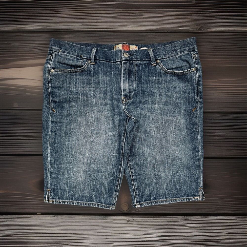 Y2K Old Navy Ultra Low Waist Bermuda Shorts 10 (W33) Blue Denim Casual Womens